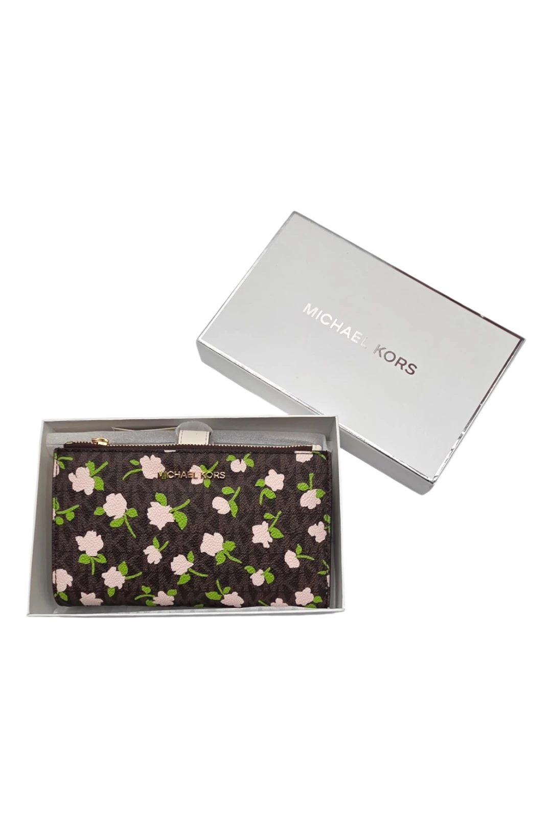 Michael Kors Jet Set Double Zip Wristlet Wallet – Brown/Floral
