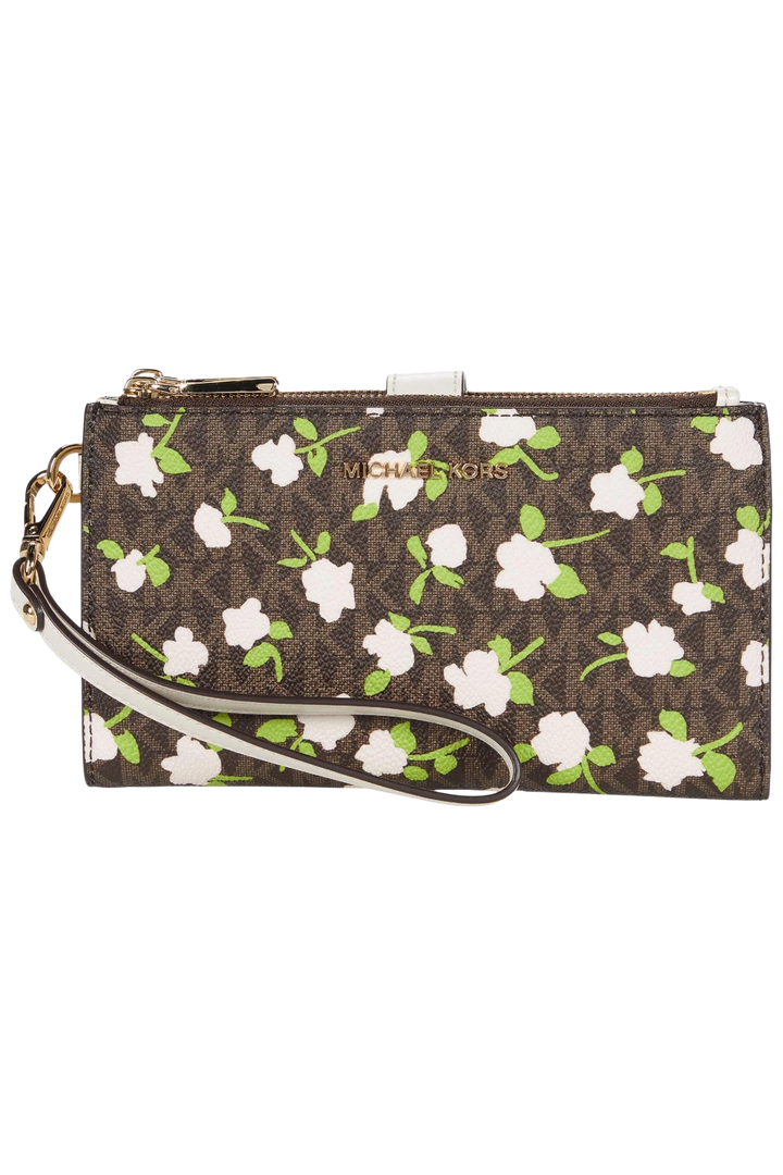 Michael Kors Jet Set Double Zip Wristlet Wallet – Brown/Floral