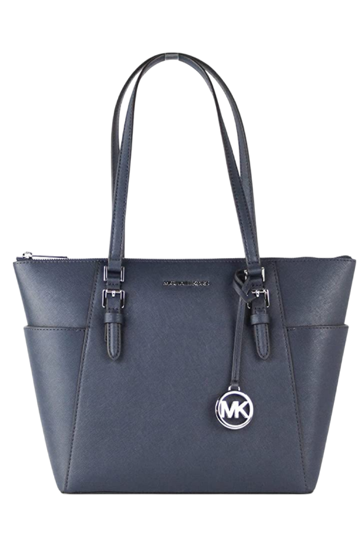 Michael Kors Charlotte Large Top Zip Tote – Navy/Silver Hardware