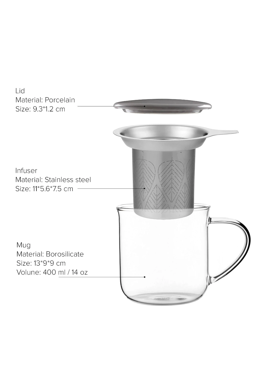 Minima™ Eva Glass Tea Mug with Porcelain Lid & Infuser – 14 oz