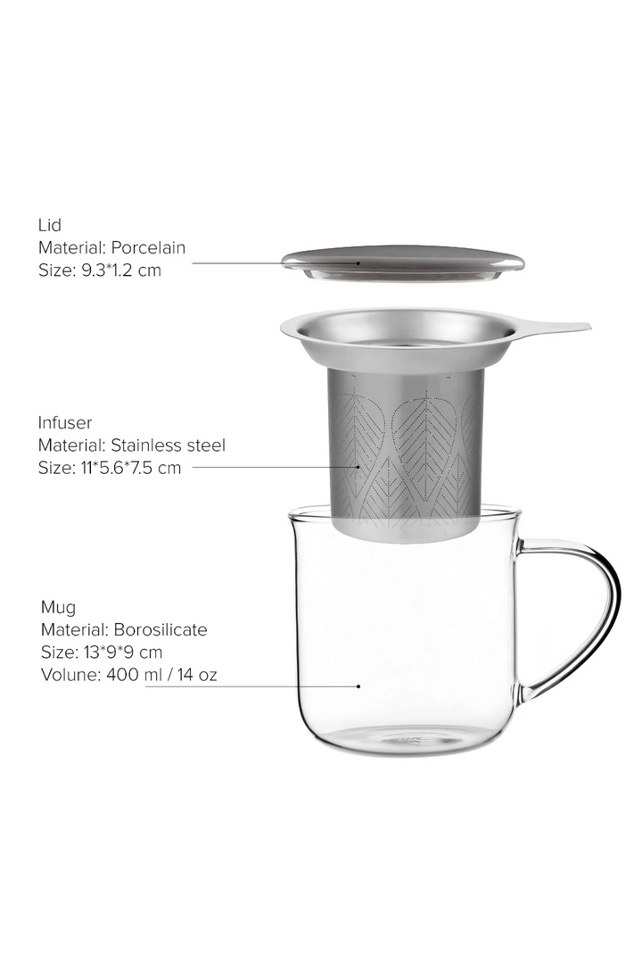 Minima™ Eva Glass Tea Mug with Porcelain Lid & Infuser – 14 oz
