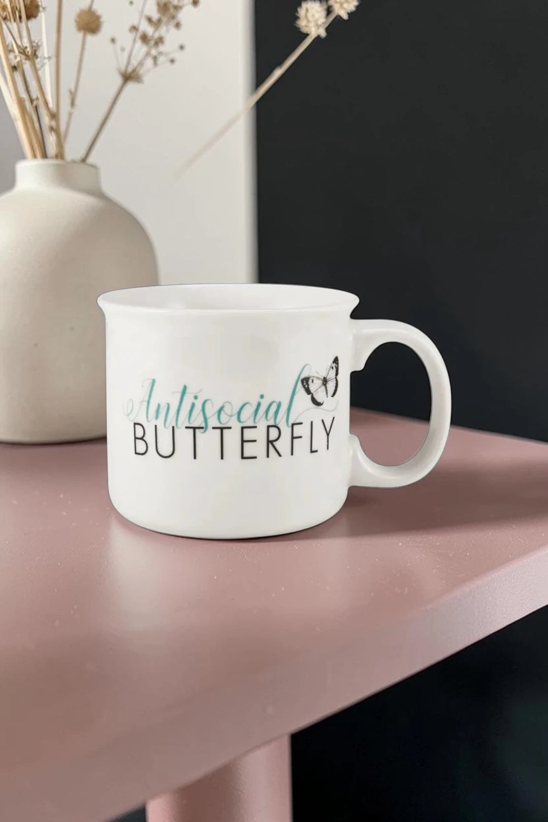 Pfaltzgraff “Antisocial Butterfly” 18oz Porcelain Camper Mug