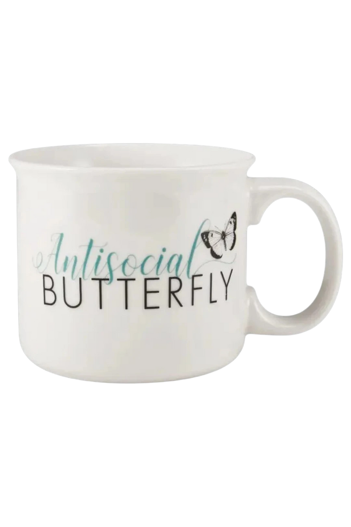 Pfaltzgraff “Antisocial Butterfly” 18oz Porcelain Camper Mug