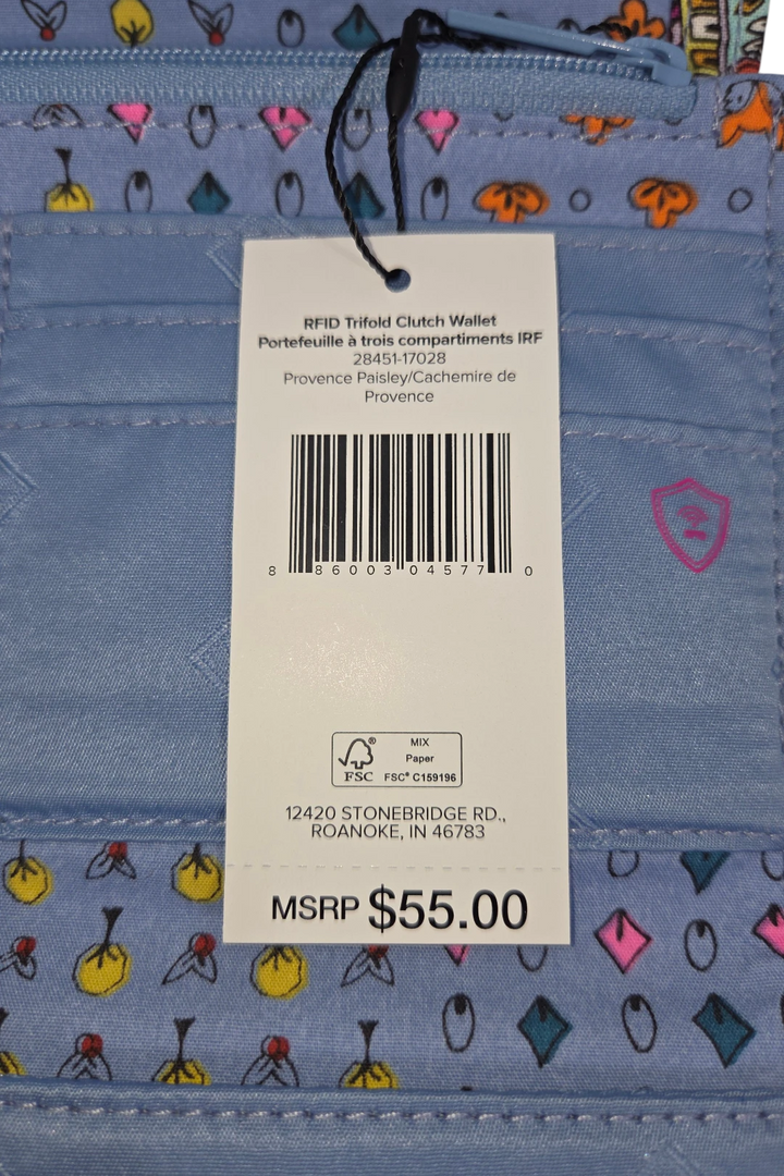 Vera Bradley Trifold Clutch Wallet – Provence Paisley
