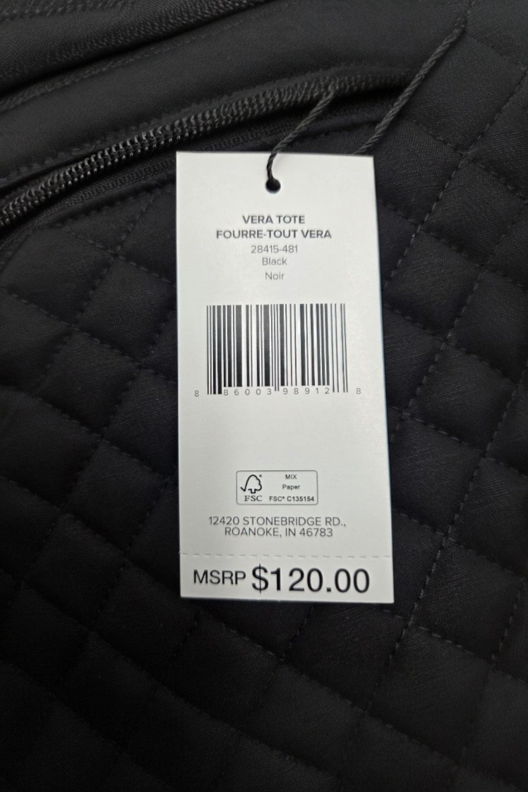 Vera Bradley Cotton Vera Tote Bag – Black