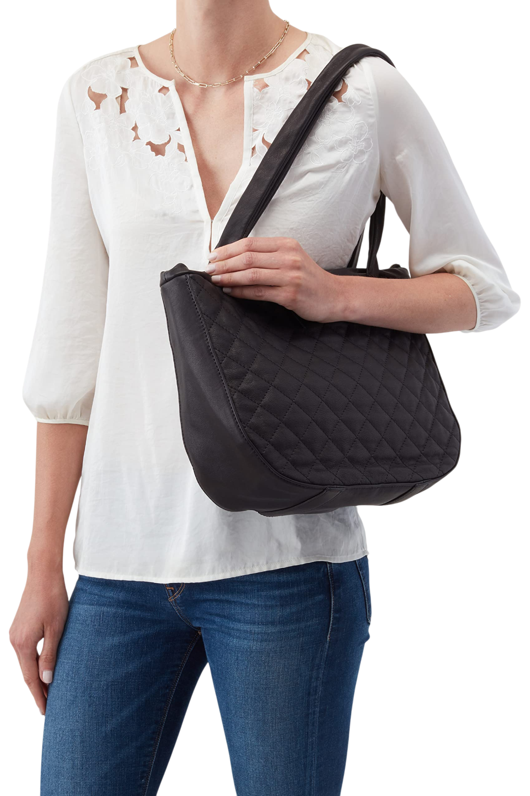 Hobo Carver Quilted Leather Shoulder Bag – Black